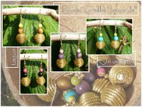 2.boucles d'oreilles boule pyramide en or végétal et graine de tagua. 28€